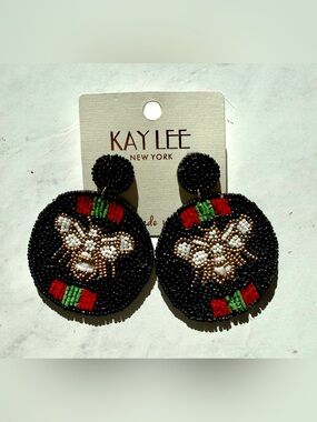 ✨ Kay Lee New York Handmade Beaded Bee Statement Earrings ✨